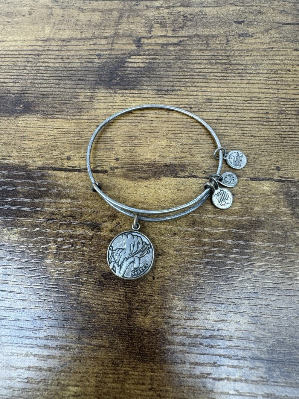 Alex and Ani Sister Charm Bangle Bracelet 2013 Rafaelian Silver Expandable